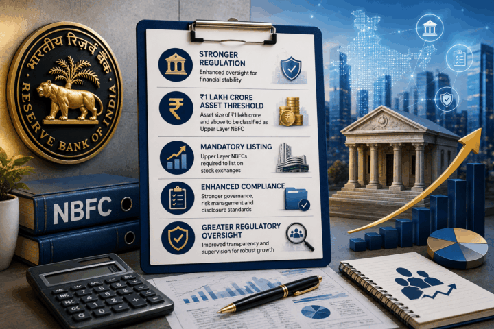 RBI Upper Layer NBFC rules 2026 showing ₹1 lakh crore threshold, mandatory listing and enhanced compliance