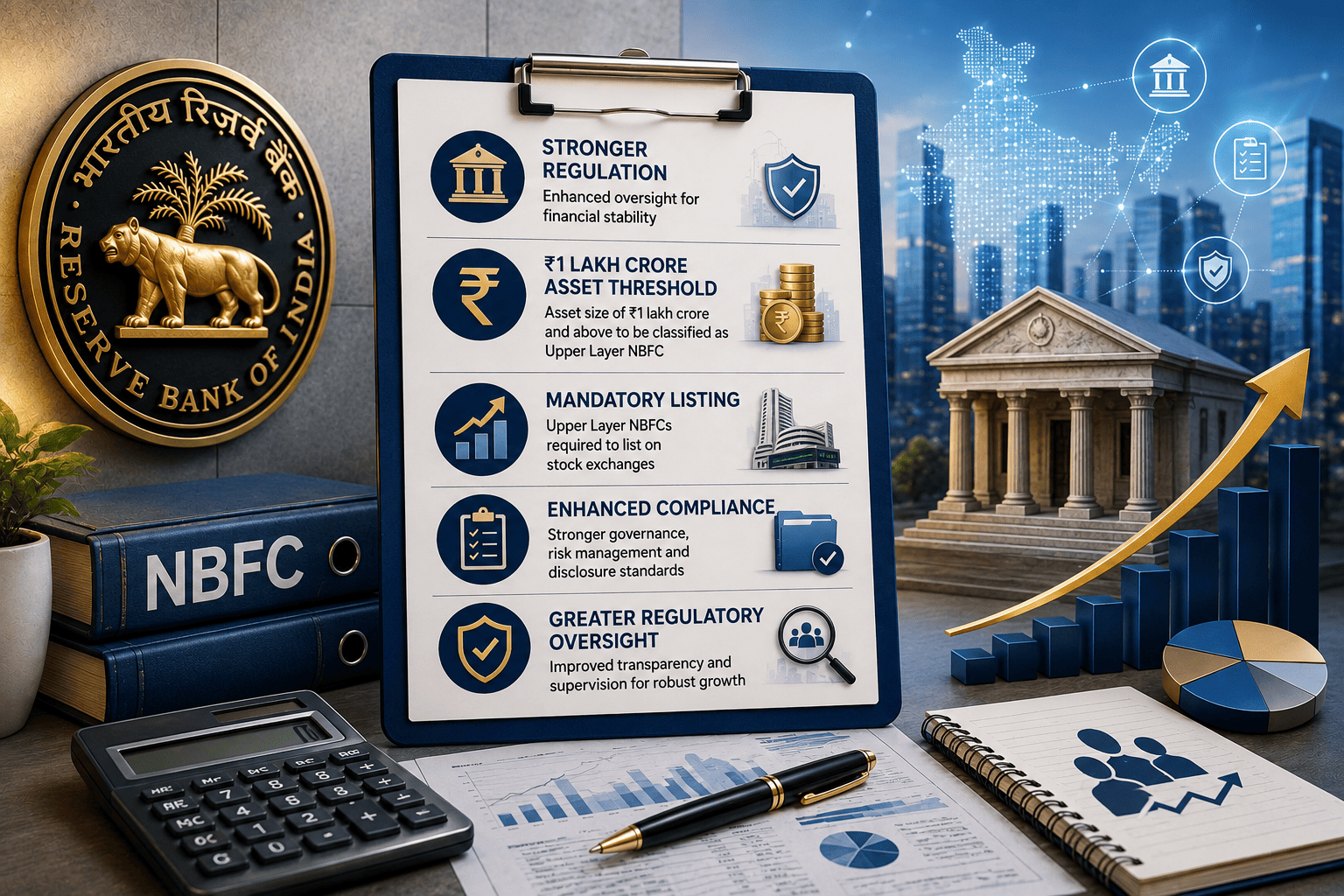 RBI Upper Layer NBFC rules 2026 showing ₹1 lakh crore threshold, mandatory listing and enhanced compliance