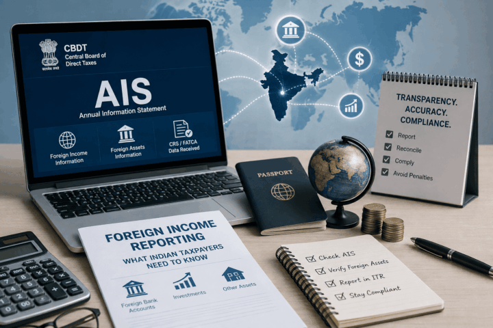 CBDT AIS foreign income reporting framework for Indian taxpayers, covering foreign assets, CRS FATCA data and tax compliance