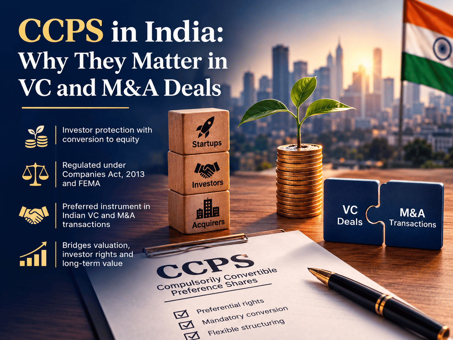 CCPS in India explained through venture capital and M&A transactions, highlighting investor protection, conversion, and regulatory compliance.