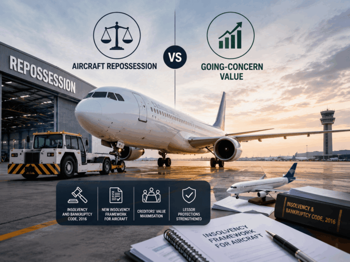 Aircraft repossession vs going-concern value under India’s new insolvency framework for aircraft lessors.