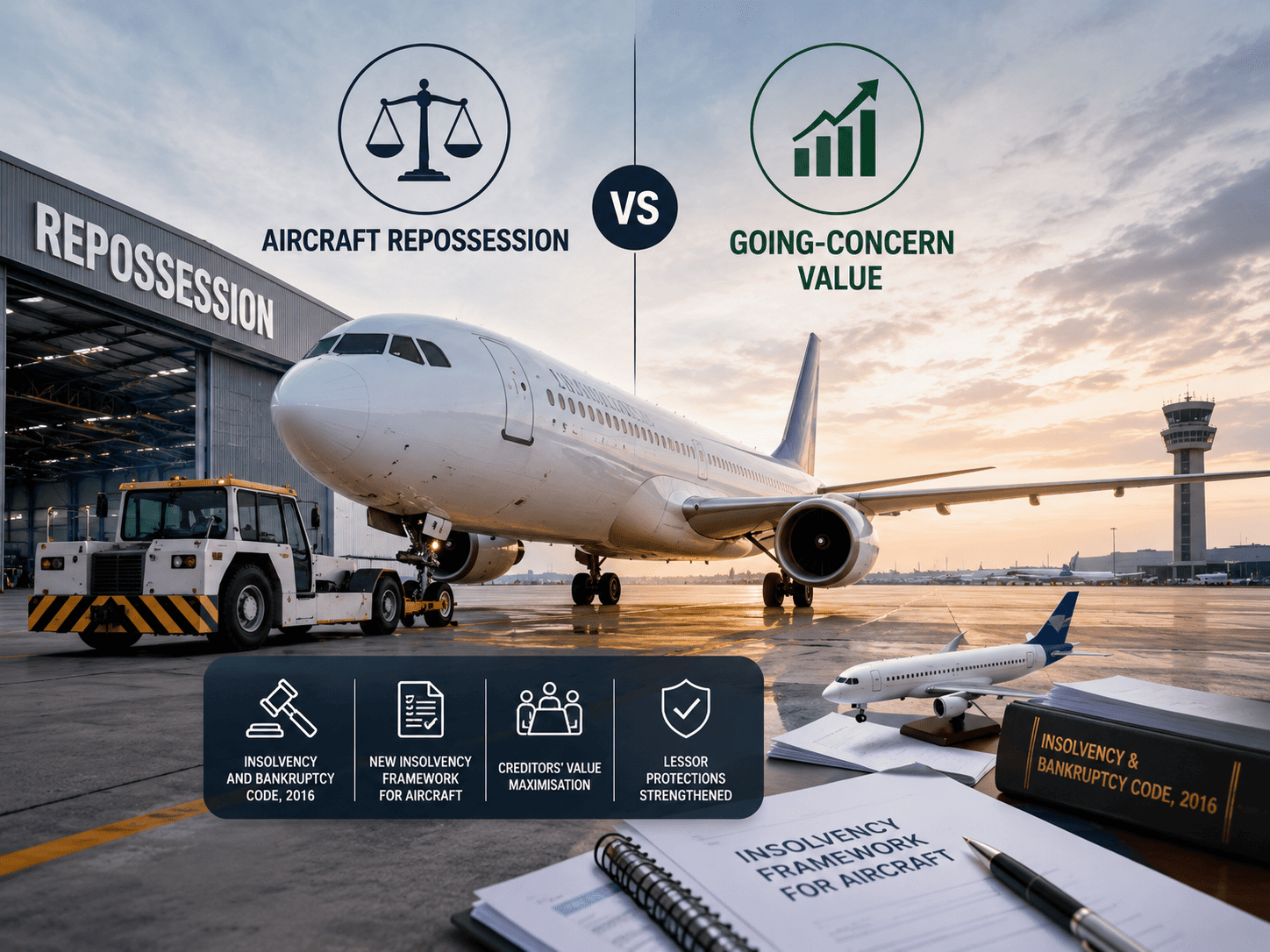 Aircraft repossession vs going-concern value under India’s new insolvency framework for aircraft lessors.