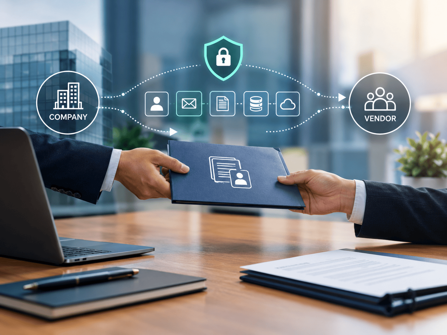 Company securely sharing personal data with a vendor under DPDP Act compliance guidelines.