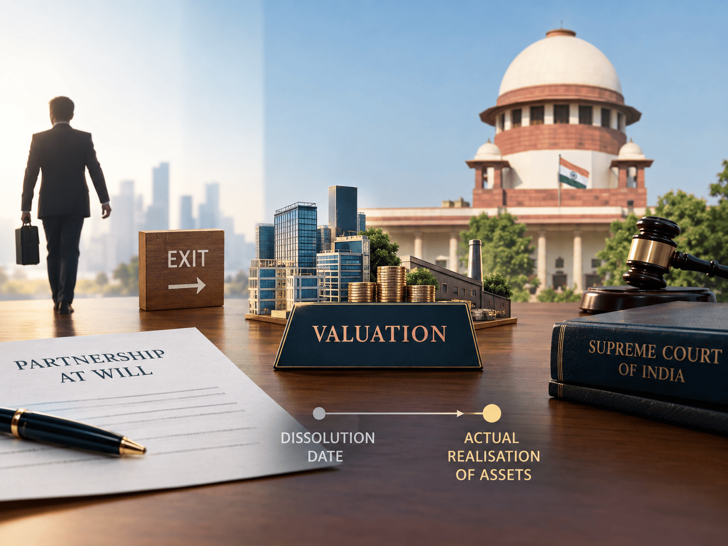 Supreme Court of India and partnership documents illustrating valuation of a departing partner’s share after asset realisation.