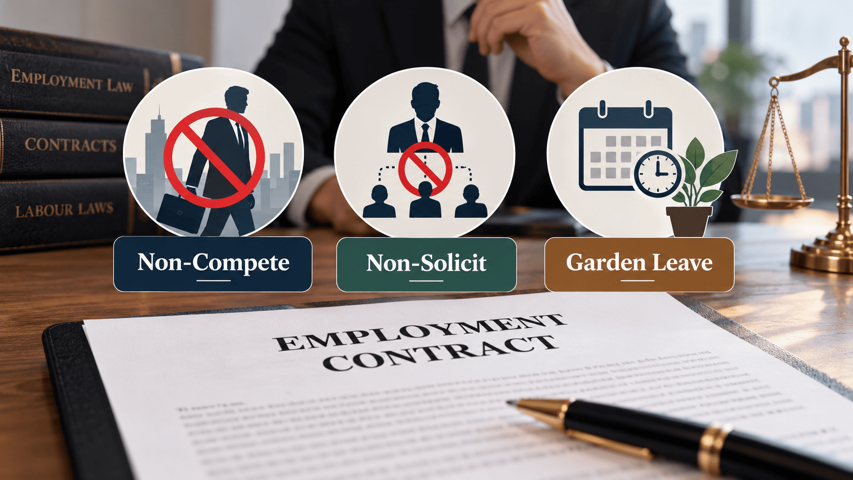 Employment contract showing non-compete, non-solicit and garden leave clauses in an Indian employment law context.