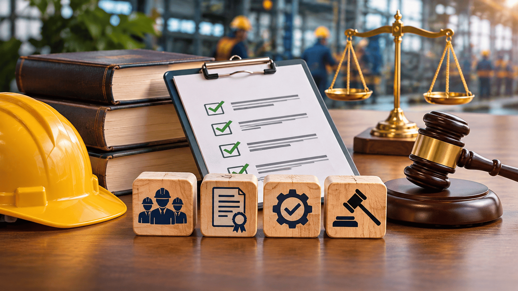 Standing orders under the Industrial Relations Code, 2020 represented by legal compliance documents, certification symbols, a balance scale, gavel, and industrial workers.
