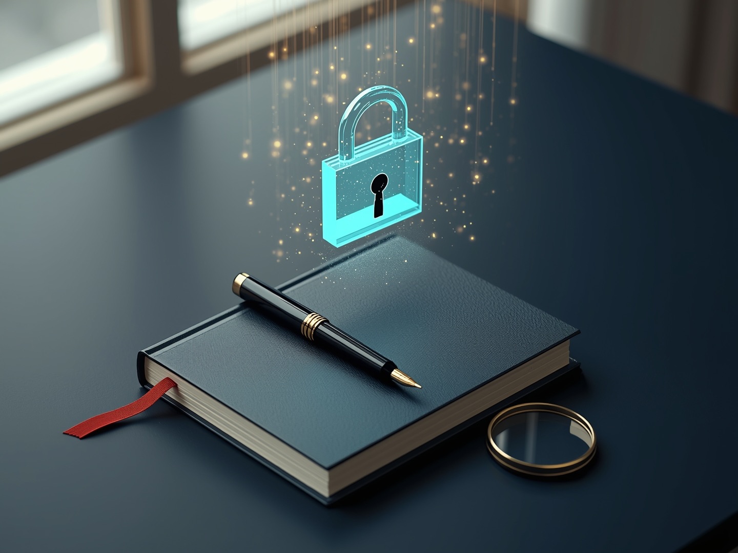 Glowing padlock above a closed law book, pen and magnifying glass, illustrating DPDP Act consent and data audit clarifications