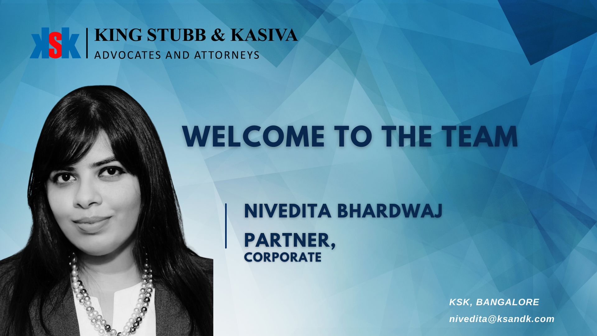 Nivedita Bhardwaj Joins King Stubb & Kasiva as Corporate Partner