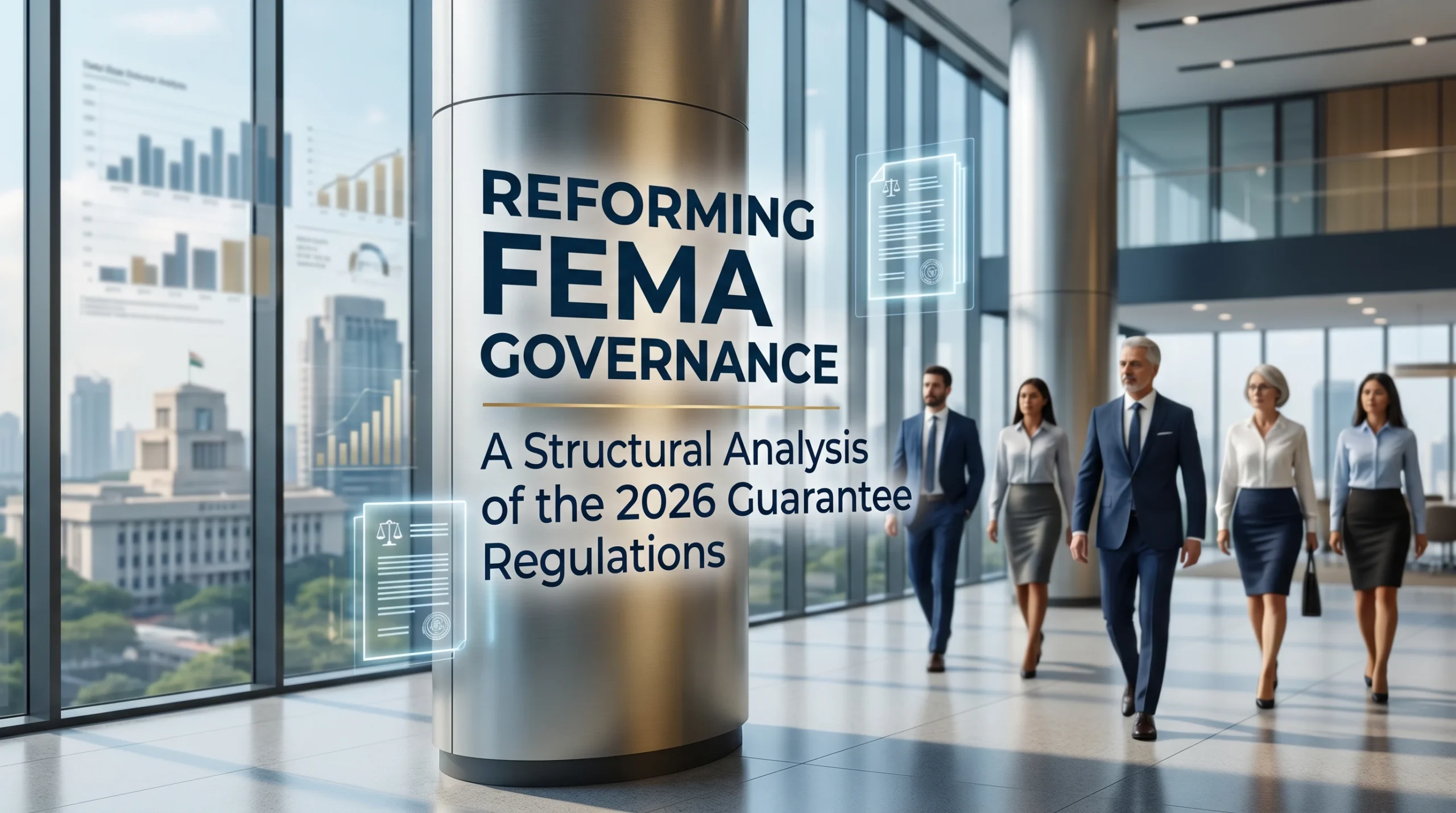 FEMA 2026 guarantee regulations reform document with legal scales, government building, and policy framework analysis graphic